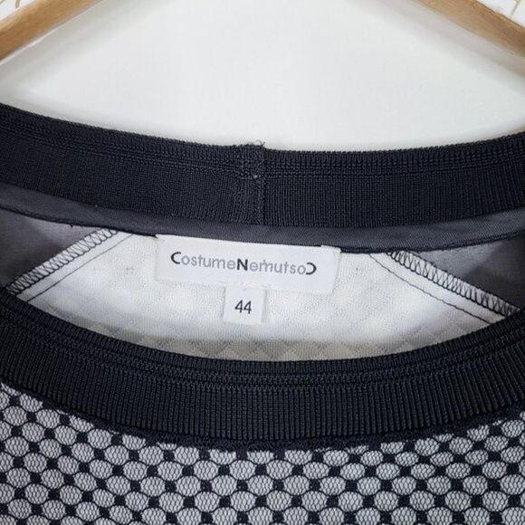 COSTUME NEMUTSO Top Womens 44‎ US Large  Black White Short Sleeve Quilted Mesh - Picture 6 of 9